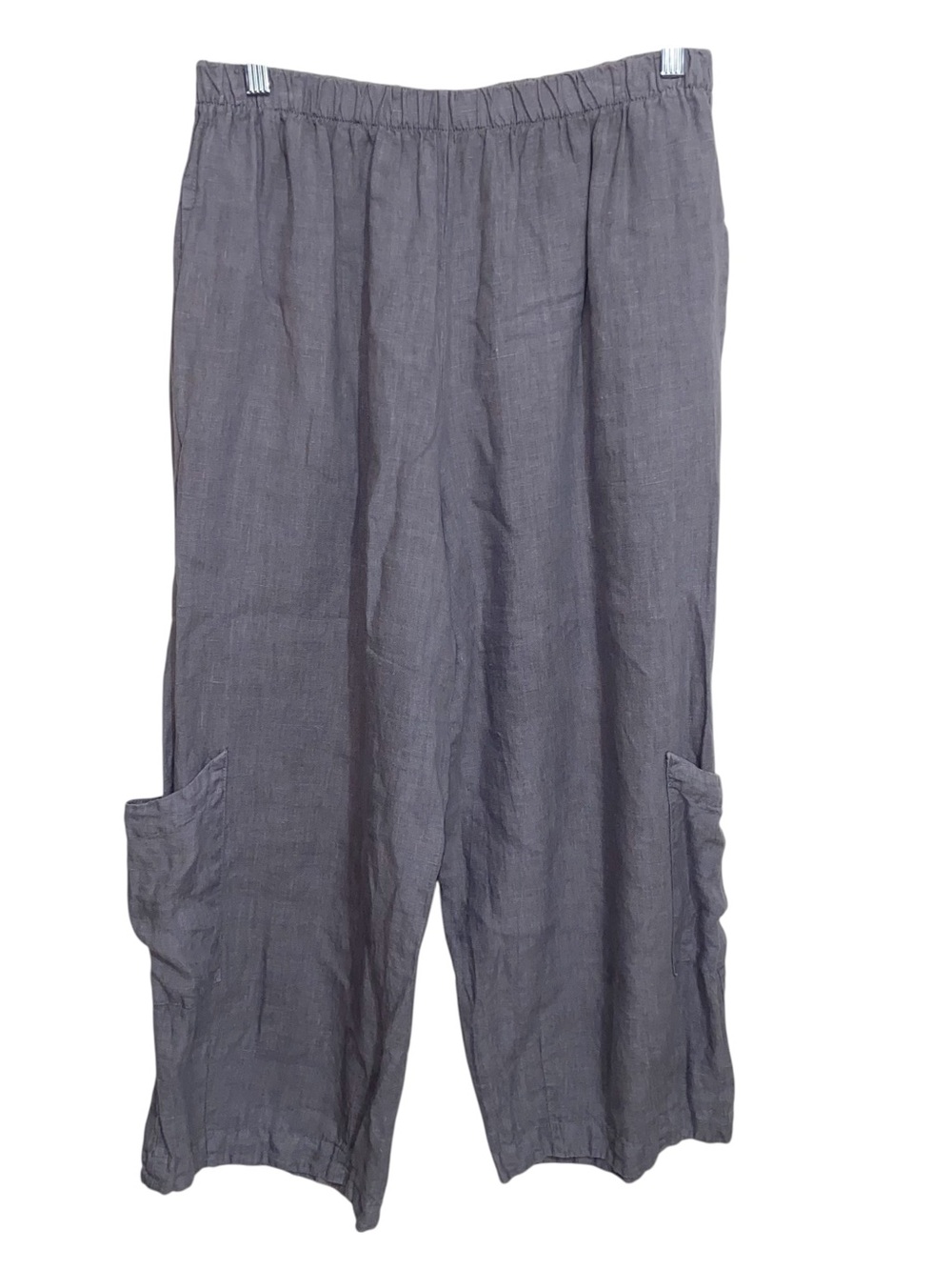 Bryn Walker Pants Womens Medium Linen Gray Wide Leg Pull On Lagenlook Pockets